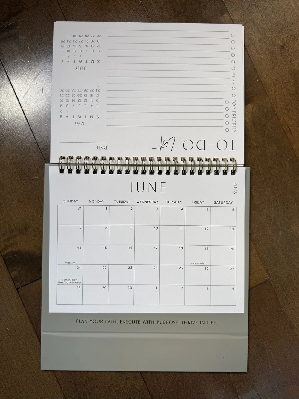 2025-2026 Desk Calendar in cream with gold lettering
